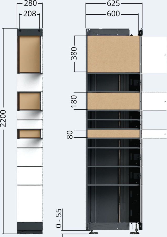 Zeichnung - Außenspindeinheit der Paketausgabestation