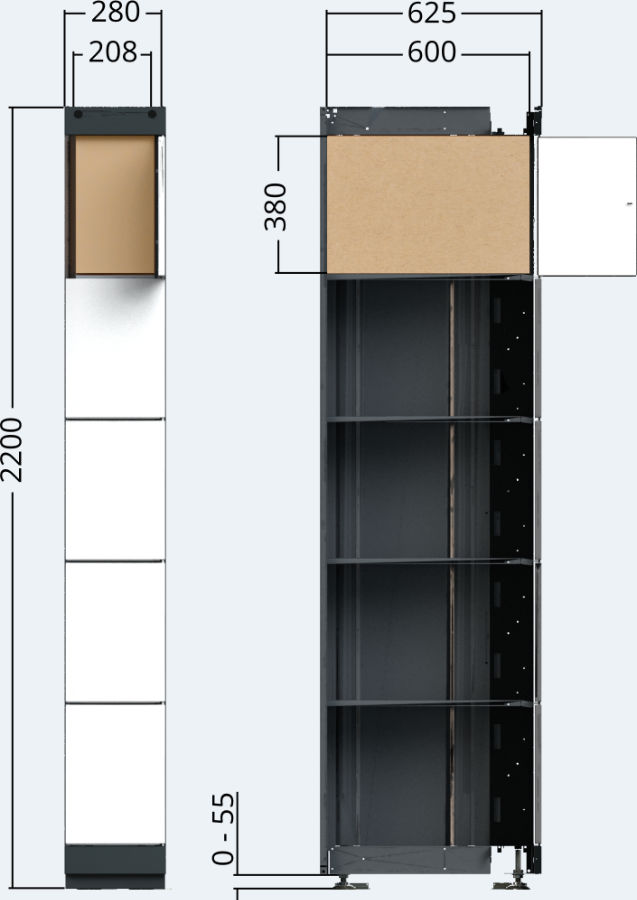 Zeichnung - Außenspindeinheit der Paketausgabestation