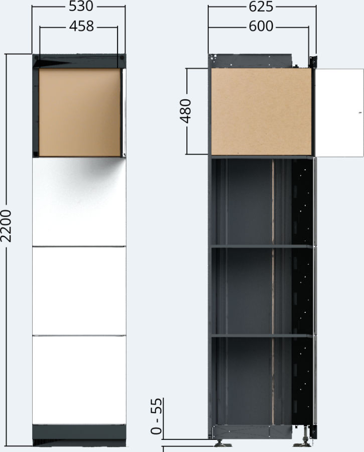 Zeichnung - Außenspindeinheit der Paketausgabestation