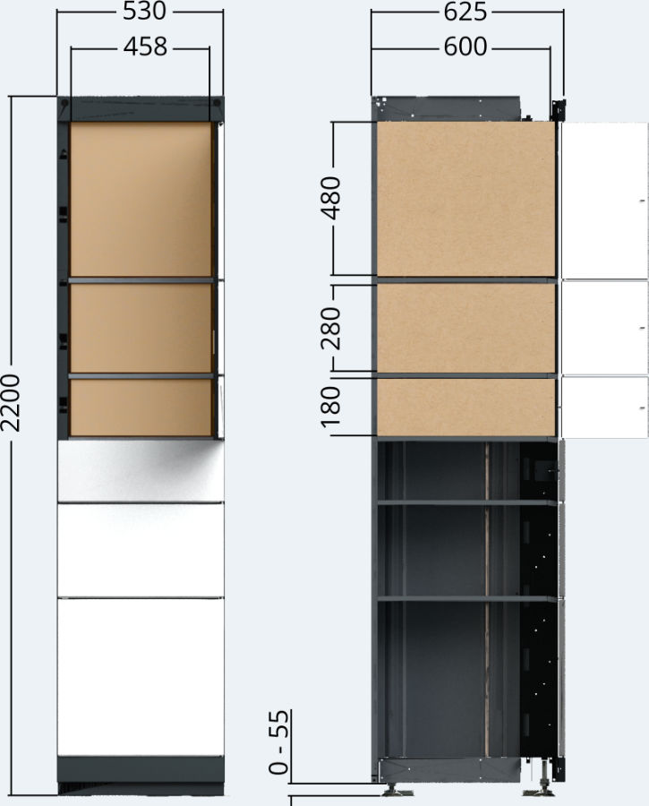 Zeichnung - Außenspindeinheit der Paketausgabestation