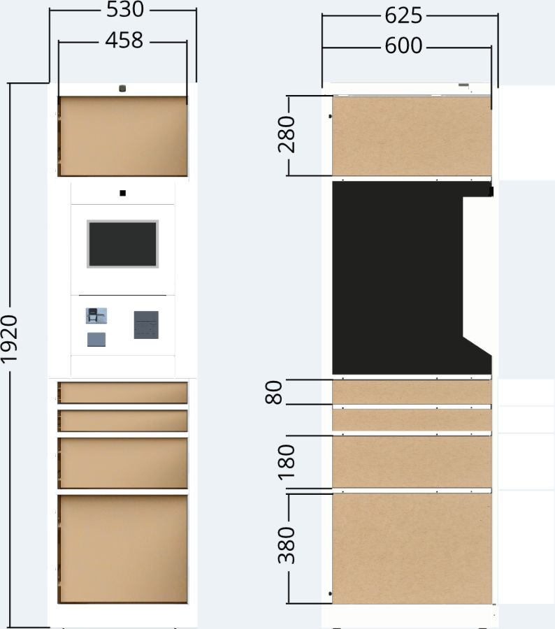 Terminal-Boxeinheit für Packstation für Außenbereich, 5x Türen