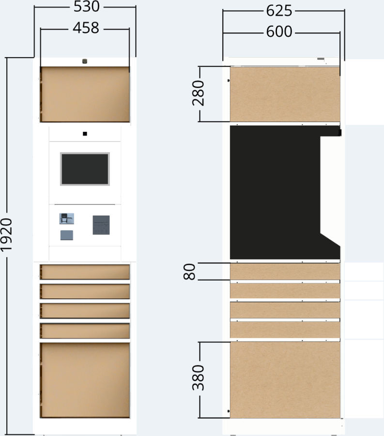 Terminal-Boxeinheit für Packstation für Außenbereich, 6x Türen