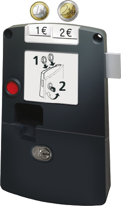 Münzbezahlschloss SAFE-O-MAT Twin Coin für Spindschränke und abschließbare Boxen, Innenseite Münzbezahlschloss SAFE-O-MAT Twin Coin für Spindschränke und abschließbare Boxen, Innenseite
