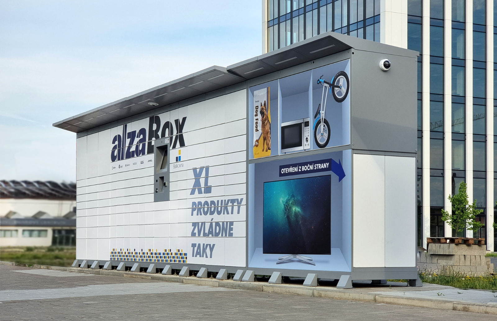 alfaBOX-Paketzustellstation mit Erweiterung für die Zustellung von Großpaketen und TV-Geräten