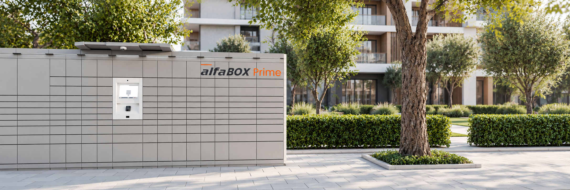 Die großvolumige Paketstation alfaBOX Prime als Teil einer modernen Zustellinfrastruktur.