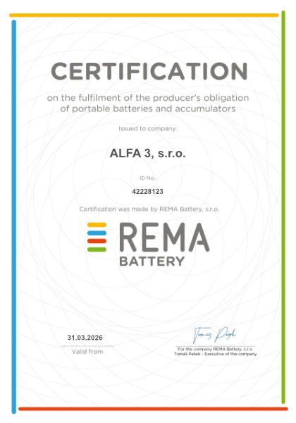 Certification on the fulfilment of the producers obligation of portable batteries and accumulators