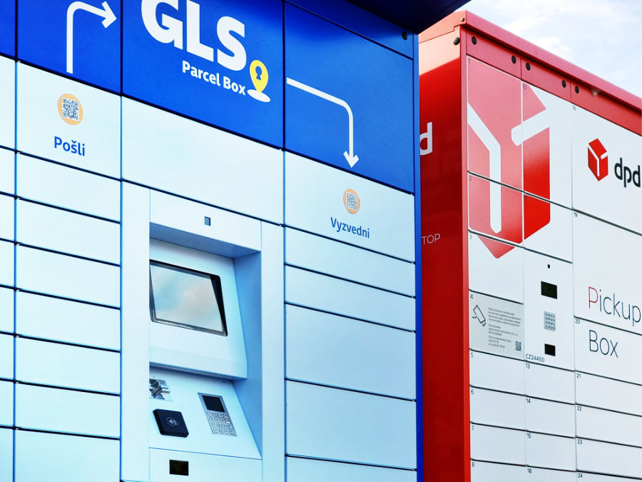 GLS-Terminal-Parcel Box und DPD-Insel-Pickup Box.
