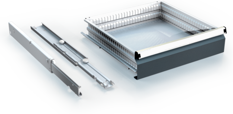 Schubladen sind auf Schubladenauszügen Fulterer mit vier Kugellagern montiert