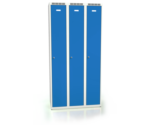 Kleiderschrank ALDOP 1800 x 900 x 500 - Dreitüriger Metallkleiderspind, grau-blau, doppelwandige Tür