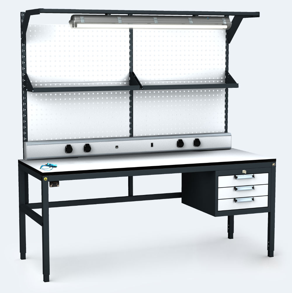 ALGERS Werkbank 1885 - 2125 x 1600 x 700 mm - container - perfo - fach - licht