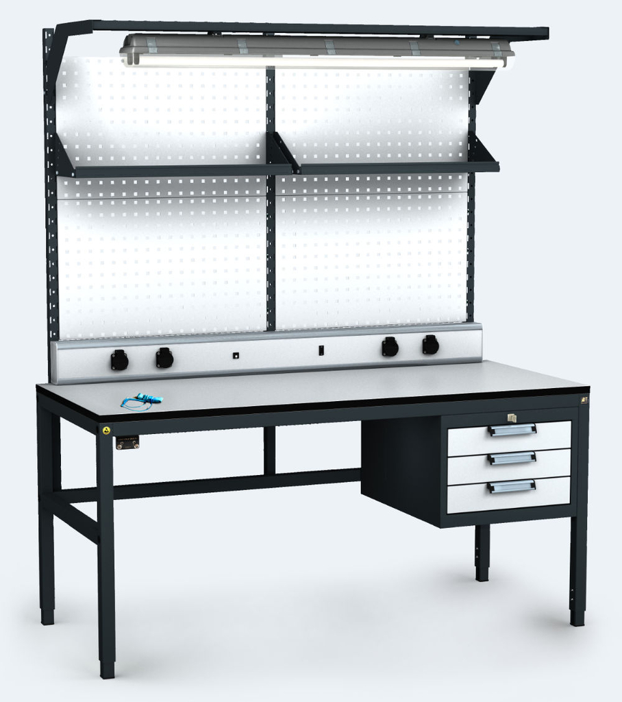 ALGERS Werkbank 1885 - 2125 x 1600 x 700 mm - container - perfo - fach - licht