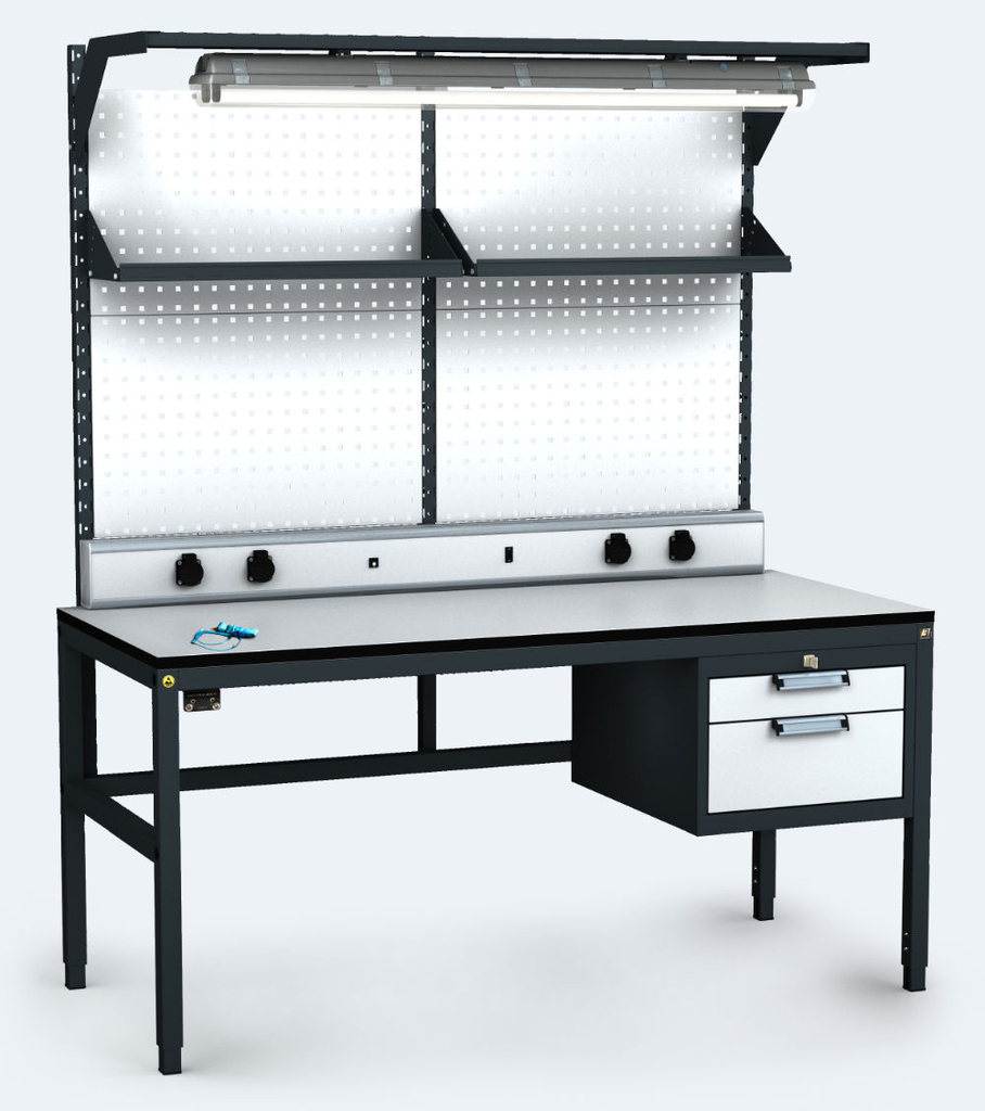 ALGERS Werkbank 1885 - 2125 x 1600 x 700 mm - container - perfo - fach - licht