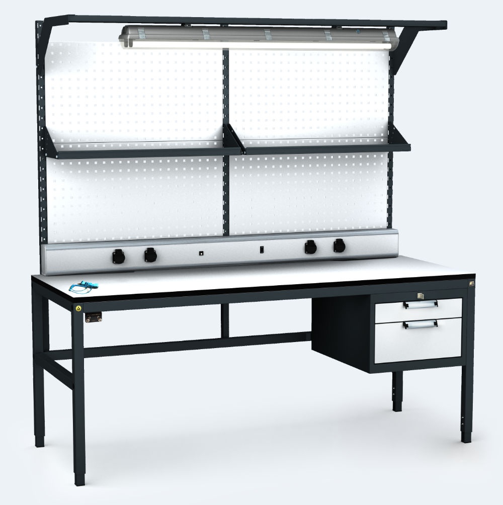 ALGERS Werkbank 1885 - 2125 x 1600 x 700 mm - container - perfo - fach - licht