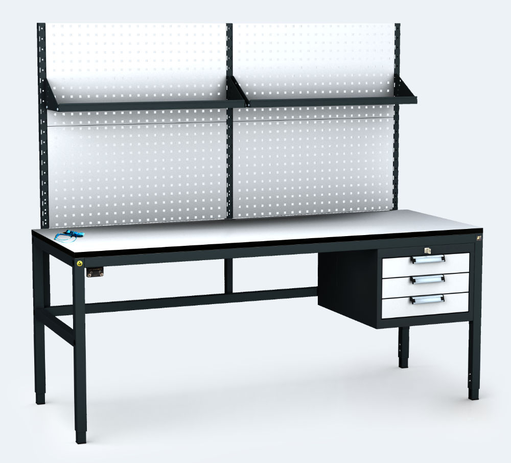 ESD - ALGERS Workbench - 1665 - 1905 x 1600 x 700 mm -container - perfo - fach