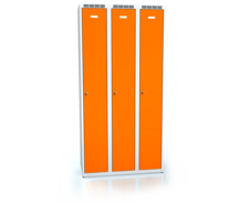 Kleiderschrank ALDOP 1800 x 900 x 500 - Dreitüriger Metallkleiderspind, grau-orange, doppelwandige Tür